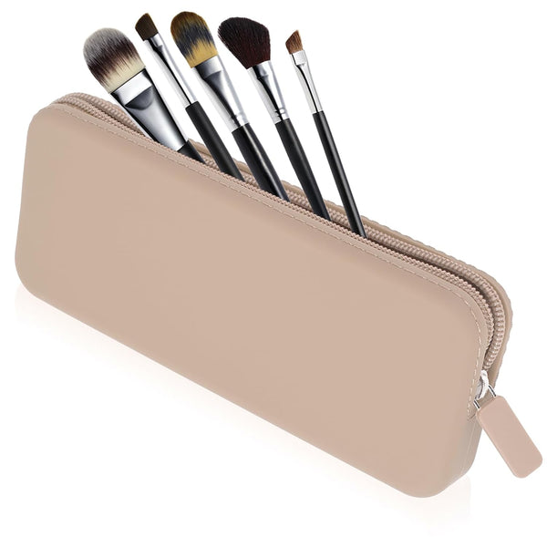 Sakolla Travel Makeup Brush Holder, Silicone Makeup Bag with Zipper Closure, Washable Organizer Case