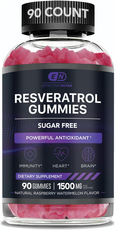 Resveratrol Gummies 1500mg - Sugar Free Supplement for Antioxidant Support, Immunity, Heart Health, Brain Function -