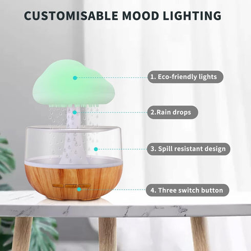 Weljoy Zen Raining Cloud Night Light Aromatherapy Essential Oil Diffuser Micro Humidifier Desk Fountain Bedside