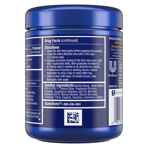 Noxzema Ultimate Clear Face Pads, 90 Count, Clears & Prevents Acne, Anti-Blemish with Over 60% Alcohol