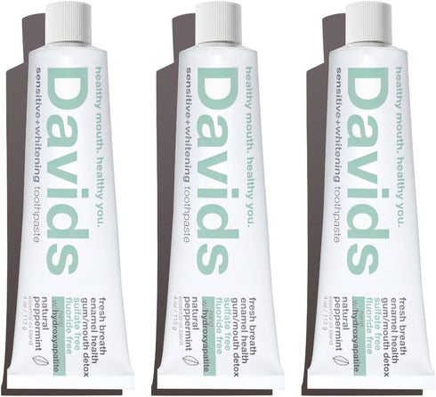Davids Fluoride Free Nano Hydroxyapatite Toothpaste - Remineralizing Enamel & Sensitive Relief, 4oz (3-Pack)