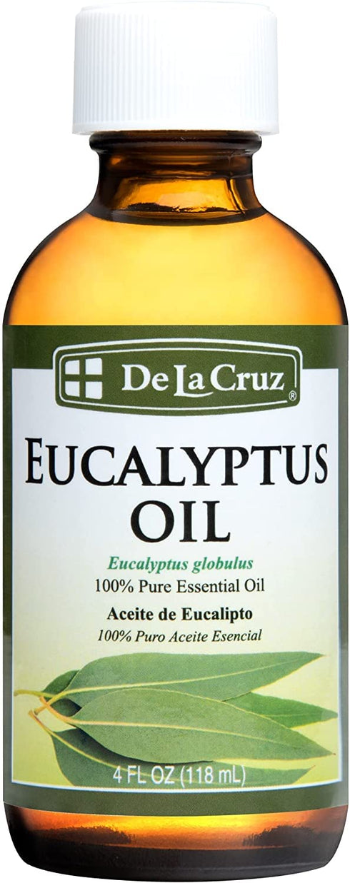 De La Cruz Eucalyptus Essential Oil, 100% Pure Steam Distilled Eucalyptus Globulus, 4 FL OZ, Aromatherapy for Diffuser