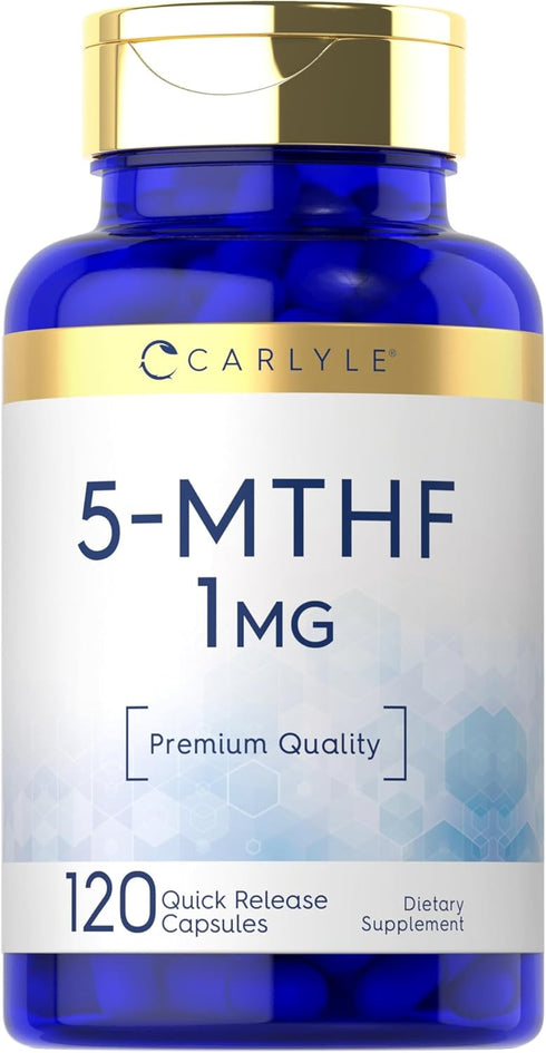 Carlyle 5-MTHF L Methylfolate 1mg | 120 Capsules | Premium Quality | Non-GMO, Gluten Free