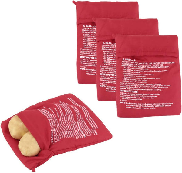 4 PCS Red Microwave Potato Bag, Reusable Microwave Cooker Bag for Baked Sweet Potato, Kitchen Pouch