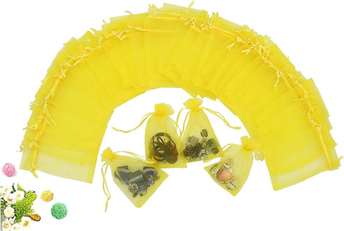 Stratalife 100PCS 5X7 Small Organza Bags with Drawstring for Wedding Party Favor, Jewelry, Candy Bags, Yellow