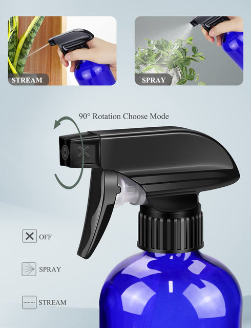 Wedama Glass Spray Bottle, 2 Pack Blue 16oz Glass Spray Bottles for Cleaning Solutions and Essential Oils, Refillable Empty Spray Bottle with Adjustable Nozzles for Alcohol, Plant and Hair Care