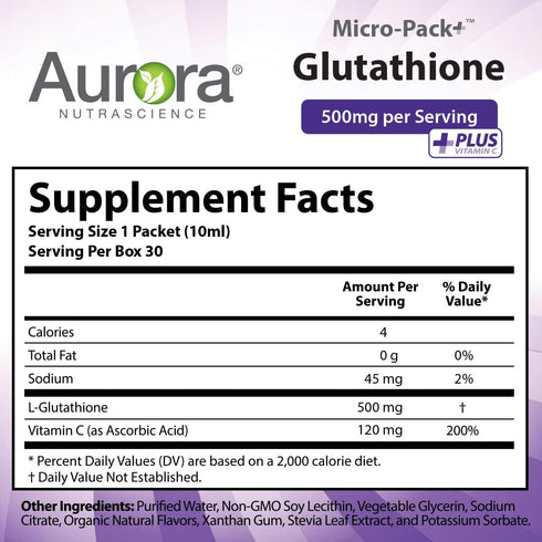 Aurora Nutrascience Micro-Pack Liposomal Glutathione, Immune Support, Antioxidant, 500 mg, 30 Packets