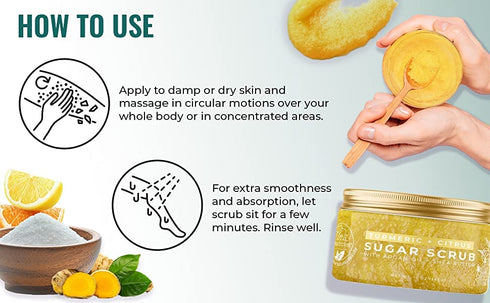 Natural Elephant Turmeric & Citrus Exfoliating Sugar Scrub, 10 oz with Argan Oil and Shea Butter