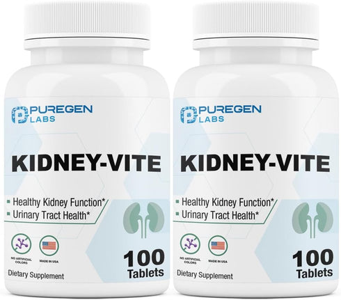 Puregen Labs Kidney-Vite | Premier Kidney, Renal Support | Non-GMO, Gluten-Free, No Artificial Color Additives | 2 Pack