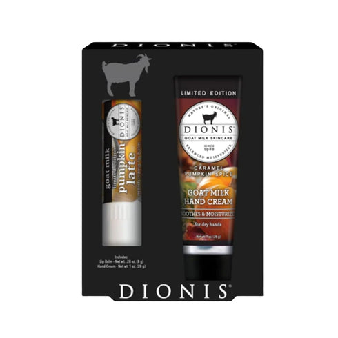 Dionis Goat Milk Skincare Hand Cream & Lip Balm Set - Caramel Pumpkin Spice Scented (1 oz & .28 oz) - USA Made
