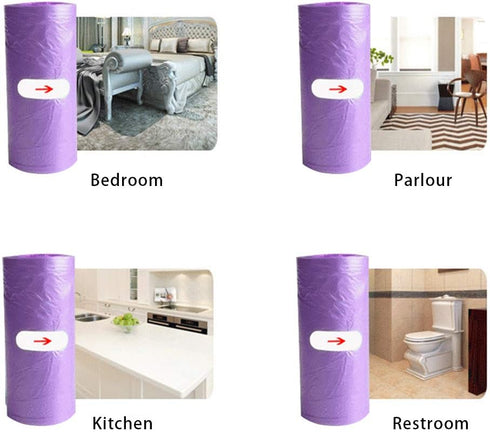 Kitchen Garbage Bags, Purple Trash Bag, 100 Counts 4 Gallon, 45x60Cm with Handles for Bathroom