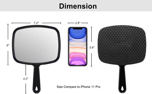 PROTECLE Hand Mirror - 10.3" L x 7.4" W Salon Barber Hairdressing Handheld Mirror with Handle, Square Black