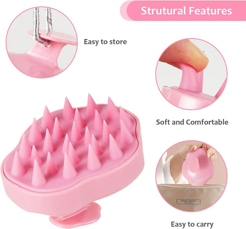 Soft Silicone Hair Scalp Massager Shampoo Brush for Wet Dry Oily Curly Straight Thick Thin Rough Long Short Natural Men Women Kids Pets Hair Care Tools(Pink