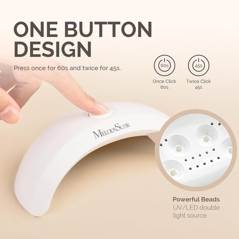 Melodysusie Mini LED UV Nail Lamp, Pocket-Sized, 2 Timers, for Handheld & Desktop Use, P-art04