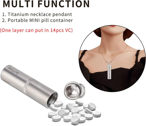 Keychain Pure Titanium Pill Holder - Portable Small 2 Compartment Waterproof Pill Box for Travel Emergency