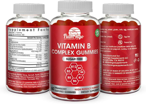 Sugar Free Vitamin B Complex Gummies - Prenatal, Vegan Diet, Older Adults - B12, B7, B6, B3, B5, B8, B9 Supplement, Two