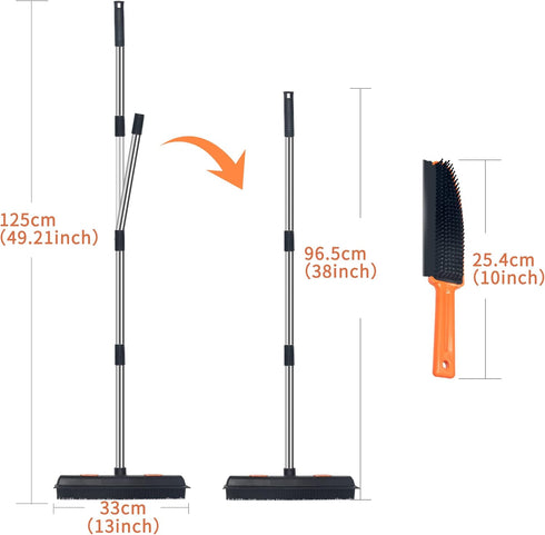 LandHope Carpet Rake for Pet Hair Remover, Long Handle Rubber Broom, Non-Scratch Bristles for Indoor Outdoor Cleaning