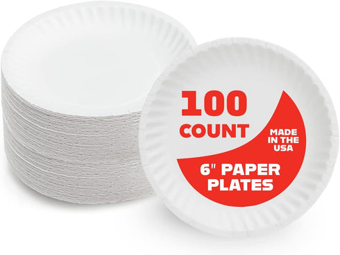 Hygloss Products Paper Plates - Uncoated White Plate, 6-Inches, 100 Pack, Environmentally Friendly, Recyclable