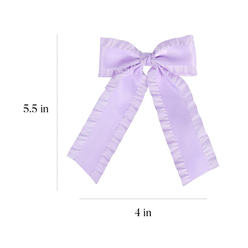 Light Purple Silky Satin Ruffle Ribbon Hair Bow Clips for Girls, Cute Handmade Ponytail Holder Accessories