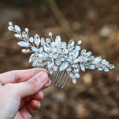 Yean Wedding Hair Comb - Silver Rhinestones Opal Crystal Vintage Bridal Hair Clips Accessories for Brides and