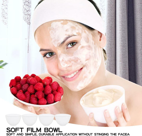 White DIY Face Mask Mixing Bowl, Microwavable Silicone Facial Mud Bowl, 4Pcs Cosmetic Beauty Tool
