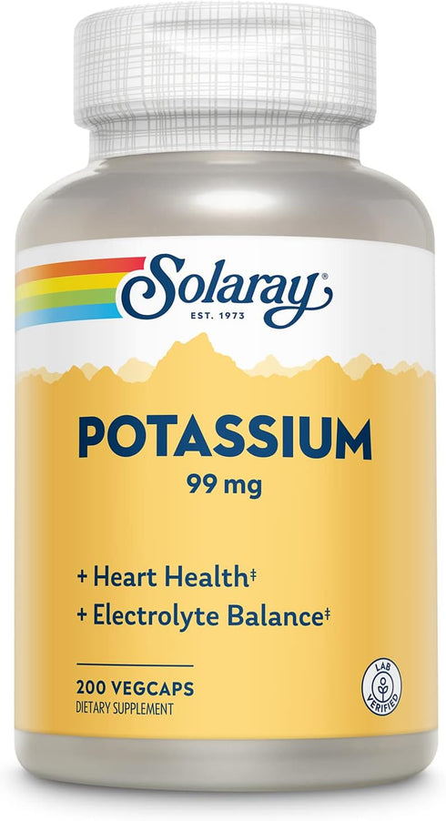 Solaray Potassium 99mg - 200 Count for Fluid & Electrolyte Balance, Heart, Nerve & Muscle Function Support