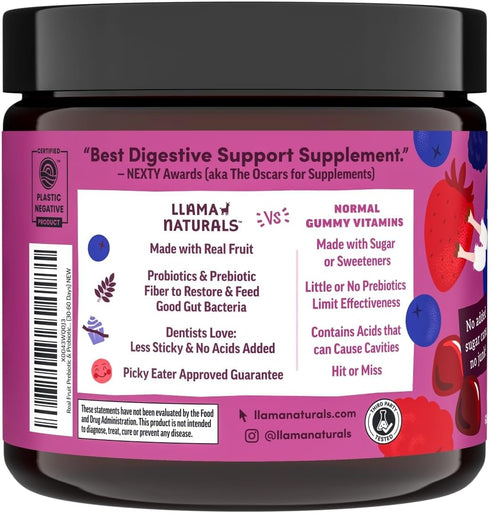 Gummies Gummy 60 Llama Naturals Kids Probiotic with Prebiotic Fiber, Vegan, Organic Prebiotics and Probiotics for Gut