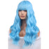 BERON Blue Long Curly Wigs for Women, Light Blue Heat Resistant Synthetic Wig with Bangs for Cosplay