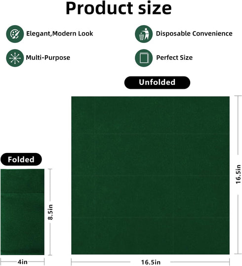 KAMMAK 100 Pack Disposable Cloth-Like Dark Green Dinner Paper Napkins - Premium Thick with Flatware Pocket