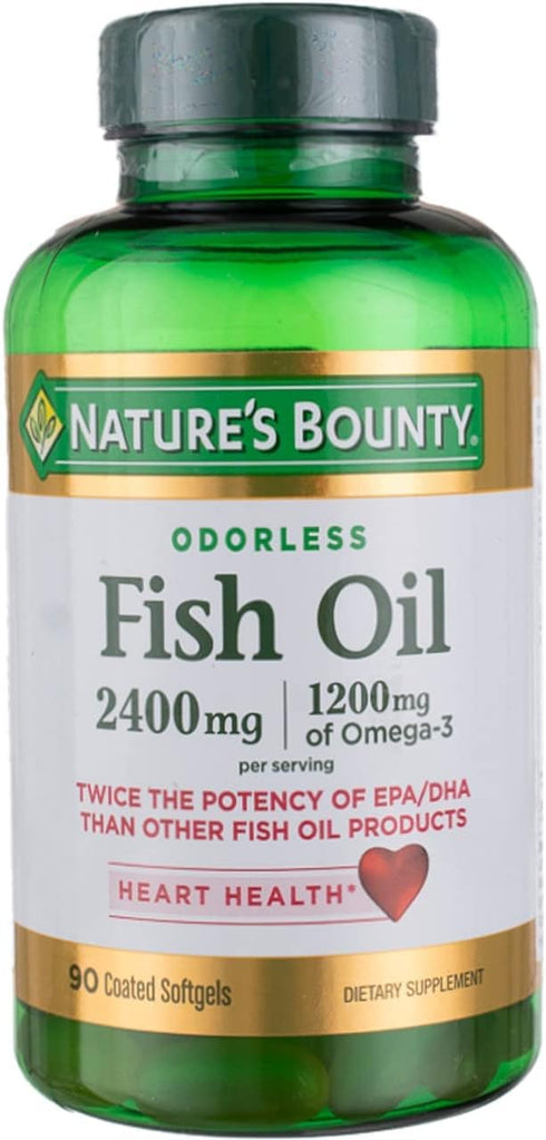 Nature's Bounty Fish Oil 2400 mg Double Strength - Odorless 90 Softgels (Pack of 3)