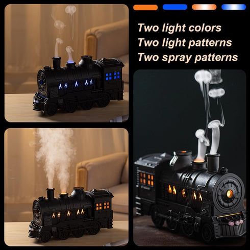 Set, 300 ml 2 Steam Train Essential Oil Diffuser Retro Train Aromatherapy Diffuser with Night Light, Includes Essential