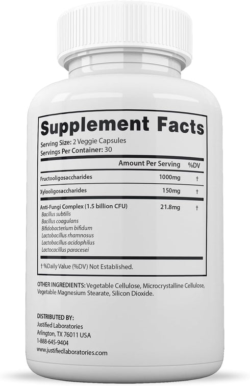 Justified Laboratories (2 Pack) Fungus Clear Probiotic Pills, 1.5 Billion CFU, 120 Capsules
