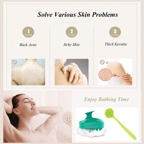 Silicone Body Scrubber & Scalp Massager, Long Handle Back Brush for Shower and Exfoliating