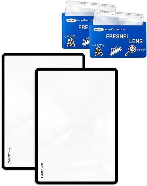MAGDEPO 2 Pack Magnifying Sheet, 3X PVC Page Magnifier B6 Size with 2 Card Size Magnifier Lens
