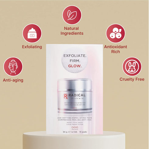 Radical Skincare Age Defying Exfoliating Pads, 15 Pads, 2 Pack, for All Skin Types, Removes Dead Skin and Evens Tone
