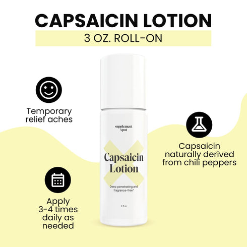 Capsaicin Lotion – Deep Penetrating Roll On Cream for Muscles & Joints, 3 oz, 0.075% Capsaicin