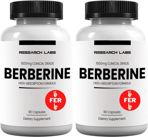 Research Labs 2 Fer 1 Ad, 1500mg Clinical Grade Berberine, 180 Total Capsules