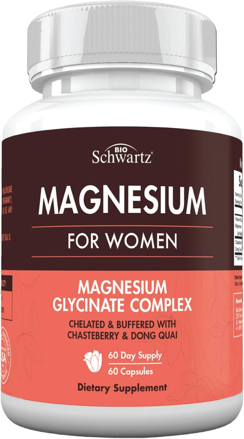 4 in 1 Magnesium Supplement for Women - Magnesium Glycinate with Chasteberry & Vitamin B6, 60 Capsules