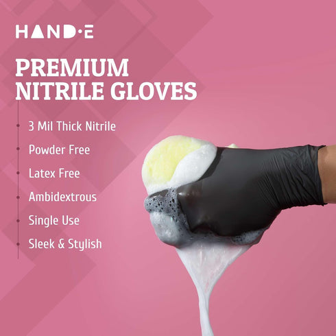 Hand-E Touch Black Nitrile Disposable Gloves: Latex Free for BBQ, Cooking, Tattoo, Hair Dye, Mechanic Use