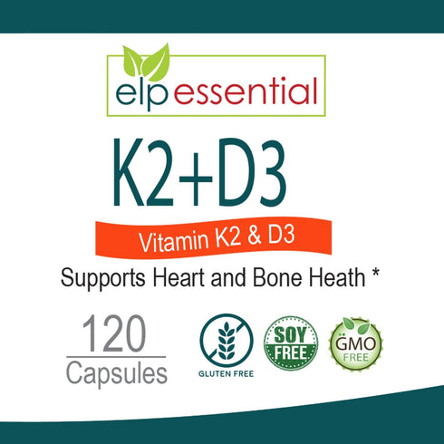 ELP ESSENTIAL Vitamin K2 with D3 Supplement, 120 Capsules for Bone and Heart Health, K2+D3 Vitamins