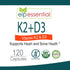 ELP ESSENTIAL Vitamin K2 with D3 Supplement, 120 Capsules for Bone and Heart Health, K2+D3 Vitamins