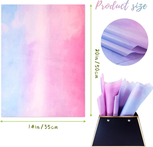 HolyMaji 100 Sheets Pink Purple Blue Gradient Tissue Paper Bulk 20 x 14" Pastel Rainbow Tissue Paper Sheets for Christmas Birthday Baby Showers Wedding Thanksgiving Gift Wrapping DIY Crafts Arts by HolyMaji