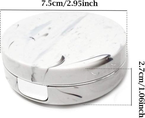 Honbay Fashion Marble Contact Lens Case - Portable Kit with Mirror (Round) (Silver)
