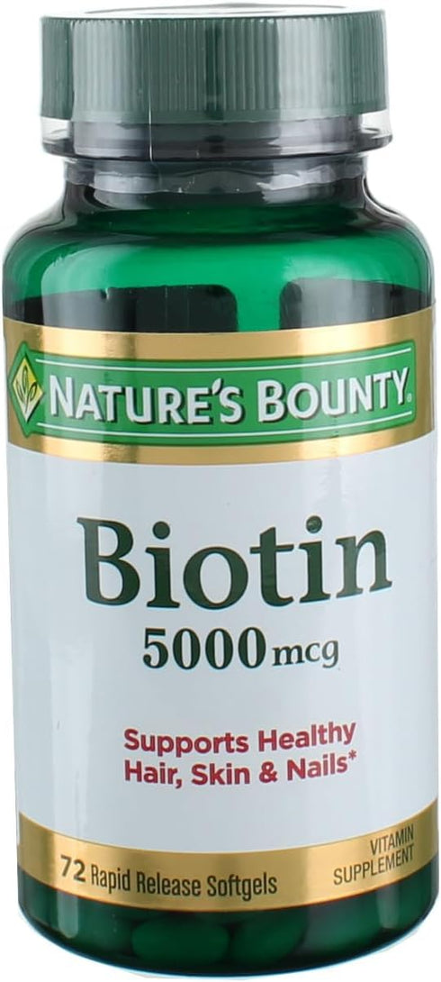 Nature's Bounty Biotin 5000 mcg Liquid Softgels, 72 ea (Pack of 3)