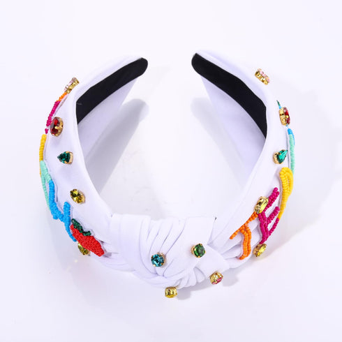 NVENF Teacher Headband for Women - Crystal Pearl Knotted Rhinestone Beaded FRI-YAY Top Knot Headband