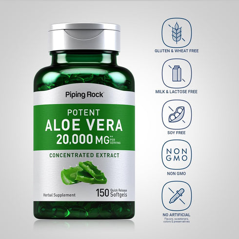 Piping Rock Aloe Vera Capsules 20000mg | 150 Softgels | Concentrated Extract Supplement | Non-GMO, Gluten Free