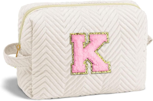 Initial Makeup Bag, Personalized Cosmetic Bag for Women, Monogrammed Travel Toiletry Bag, K