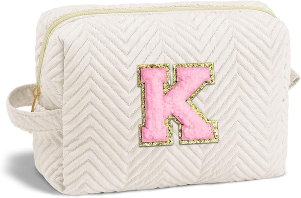 Initial Makeup Bag, Personalized Cosmetic Bag for Women, Monogrammed Travel Toiletry Bag, K