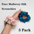 Silk Scrunchies for Hair, 100% Mulberry Silk Hair Ties, 3 Pack (Pink, Peacock Blue, Apricot)