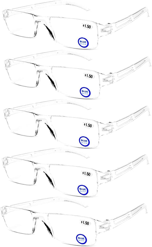 AQWANO Blue Light Blocking Computer Reading Glasses, 5 Pack Clear Frame Rimless Readers Anti Glare Filter (3.0)